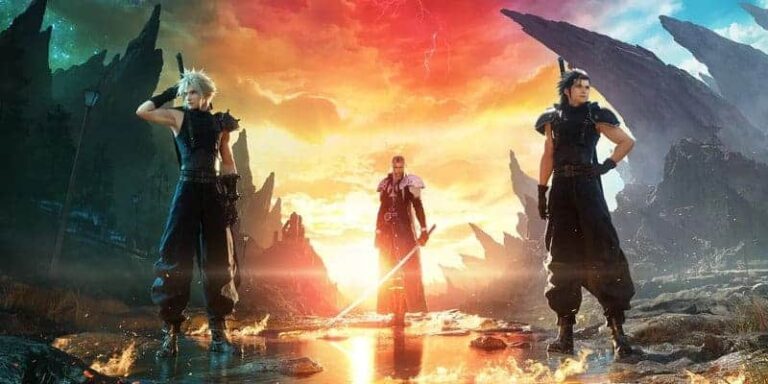Cover art for Final Fantasy 7 Rebirth featuring Cloud, Zack, and Sephiroth