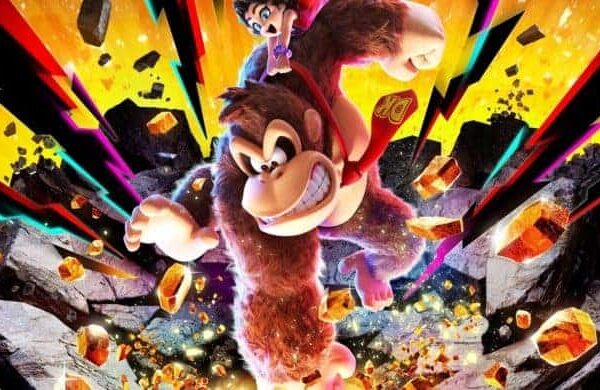 Donkey Kong Bananza artwork with what appears to be Young Pauline on DK's back.