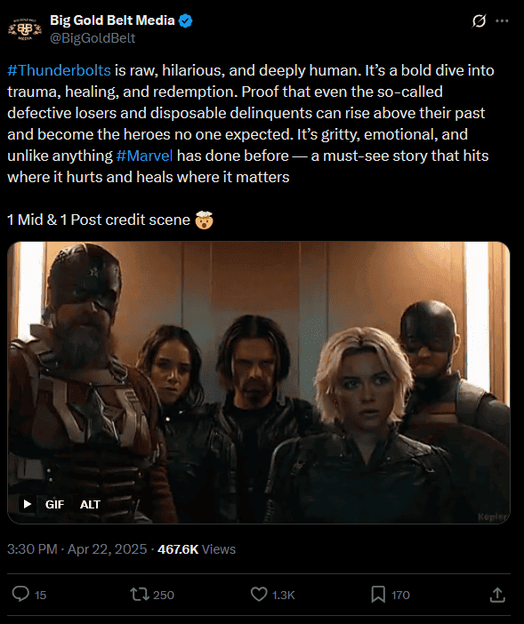 Marvel movie praise on X