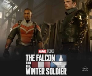 Promotional image of falcon and the winter soldier with Anthony Mackie as Falcon and Sebastian Stan as Winter Soldier