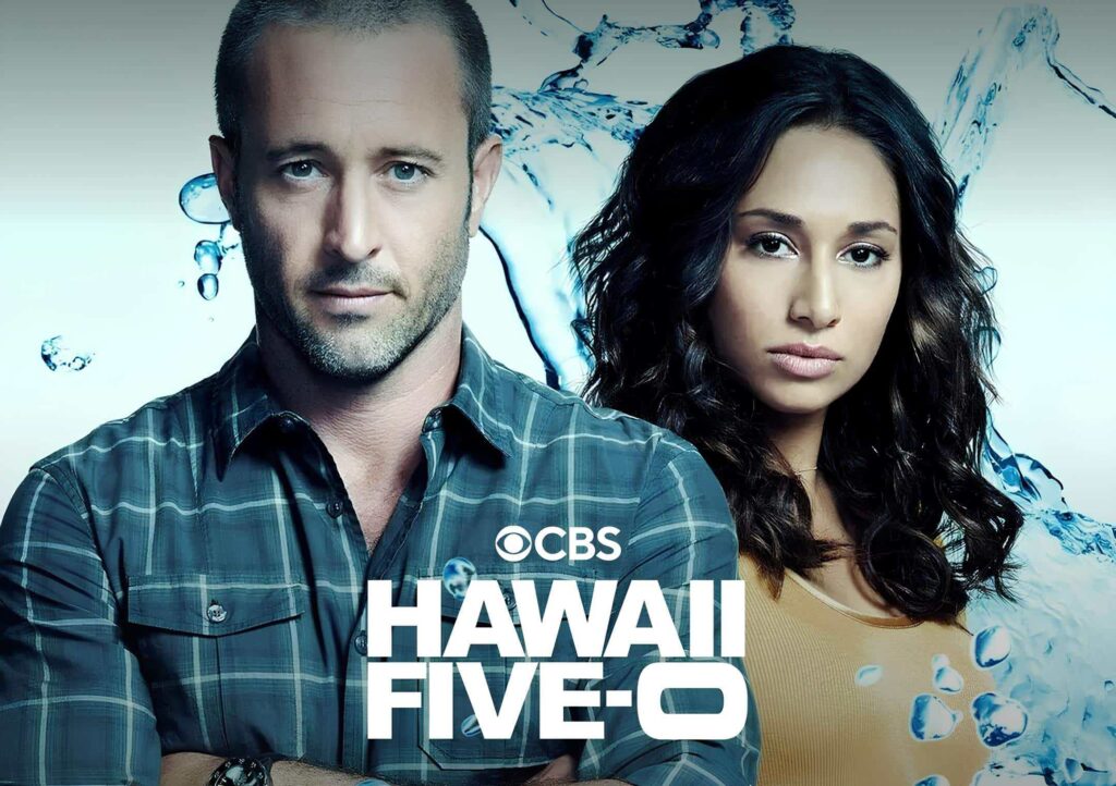 Hawaii Five-0 promotional image with two cast members on the front from the paramount+ app