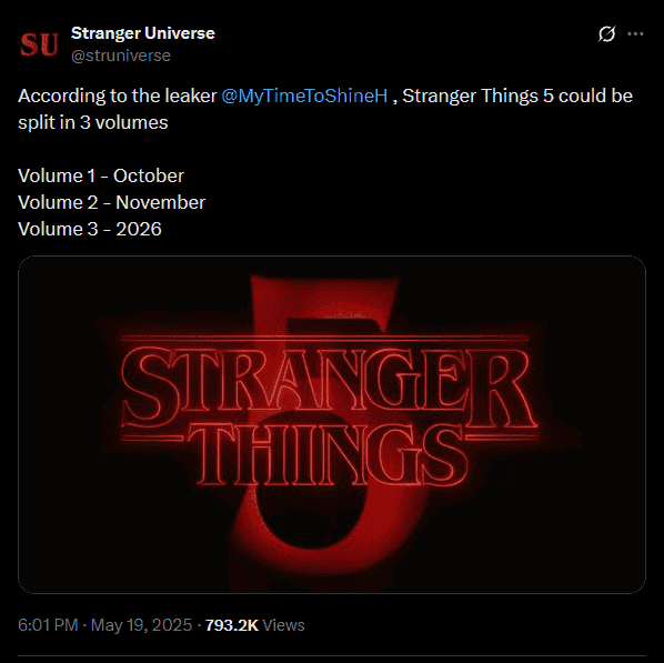 "Stranger Things" Season Five Release Rumor