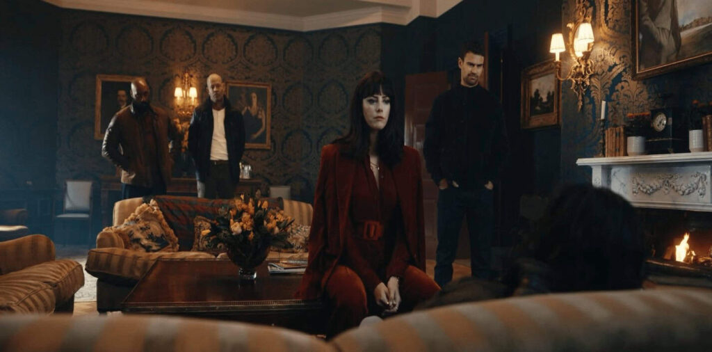 Theo James and Daniel Ings in a scene from The Gentlemen, a crime comedy Netflix show.