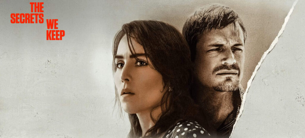 A woman in a dramatic pose from Secrets We Keep, a thrilling Netflix show.