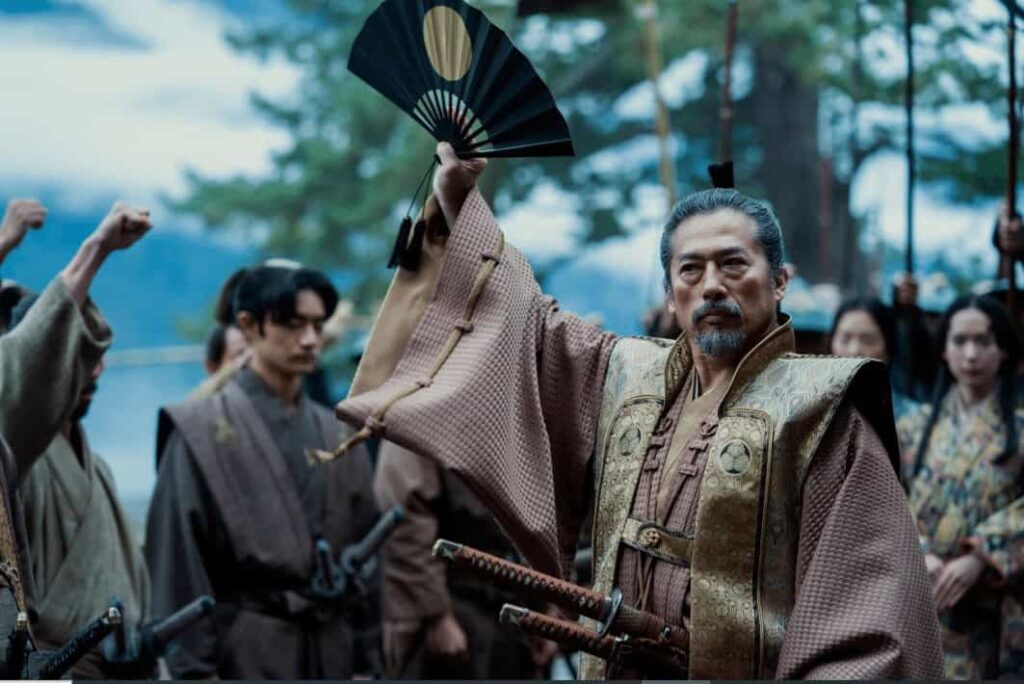 Hiroyuki Sanada as Lord Yoshii Toranaga in a powerful scene from the historical drama show, Shลgun.