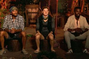 Image of Survivor 48 Final three at Final Tribal council