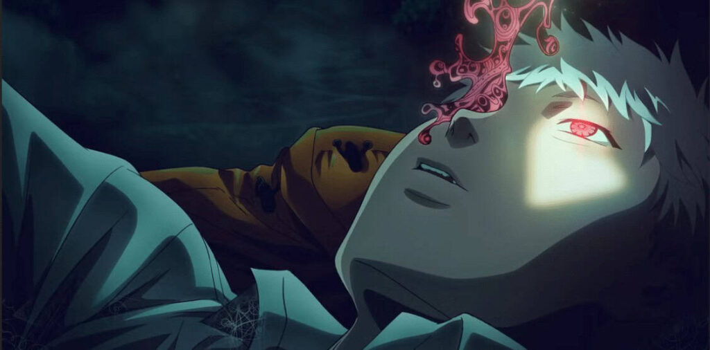 A chilling close-up of Hikaru's transformed eye from the upcoming horror anime, The Summer Hikaru Died.