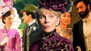 Main characters from The Gilded Age, in rich period clothing of season 3.