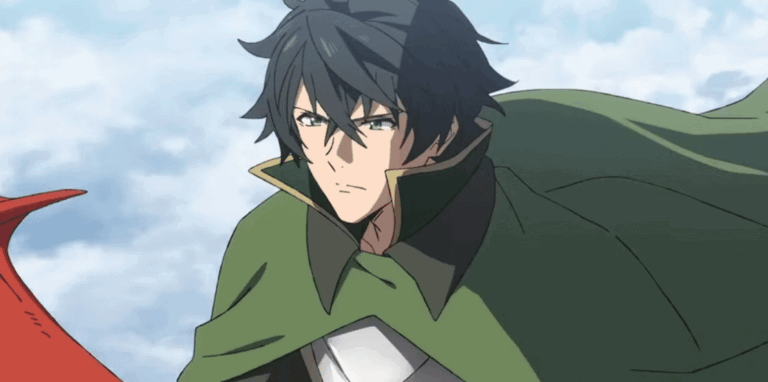 Naofumi, the Shield Hero, from The Rising of the Shield Hero anime, wearing a green cloak.