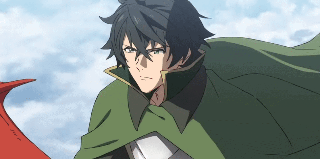 Naofumi, the Shield Hero, from The Rising of the Shield Hero anime, wearing a green cloak.