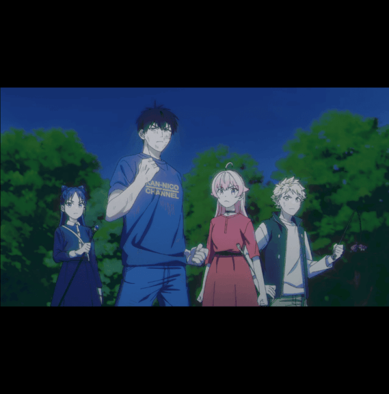 Witch Watch Episode 12 Morihito, Nico, Kanshi, and Nemu stand together