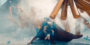 Superman protects a little girl