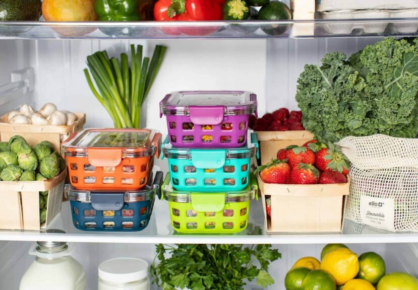 Stocked refrigerator, meal prep