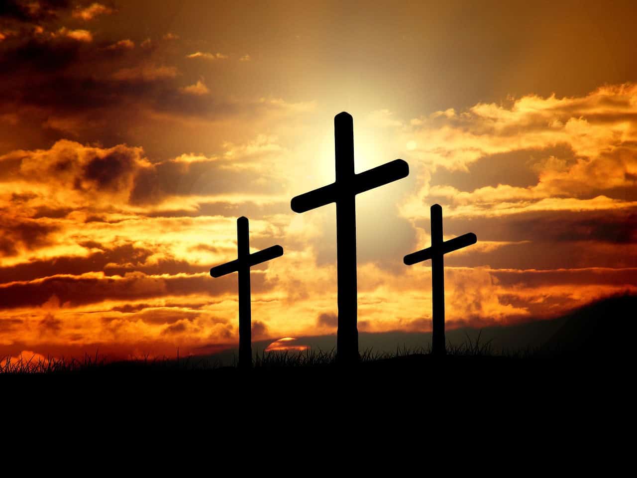 crosses, sunset, silhouettes, dusk, dawn, twilight, clouds, sky, sunrise, hill, crucifixion, nature, resurrection, christianity, christ, faith, god, jesus, easter, religion, daily devotion