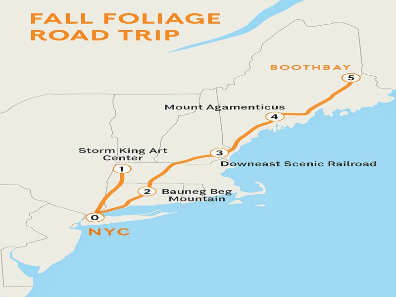East Coast Fall Road Trip map in a Lincoln Mark Series.