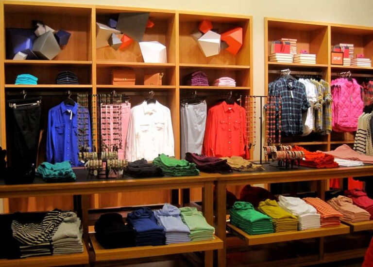 This is a photograph of clothing in a J. Crew store. The rollneck sweater from J. Crew is a perennially popular item.