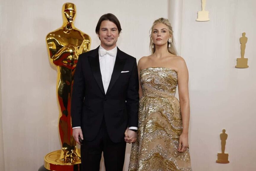 Josh Hartnett, pictured at the 2024 Oscars with his wife Tamsin Egerton, is filming a new Netflix series in Canada.