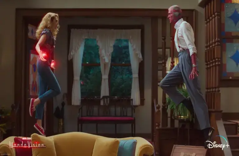 screenshot of a scene from the tv series WandaVision which is an overlooked fantasy miniseries worthy of a rewatch.