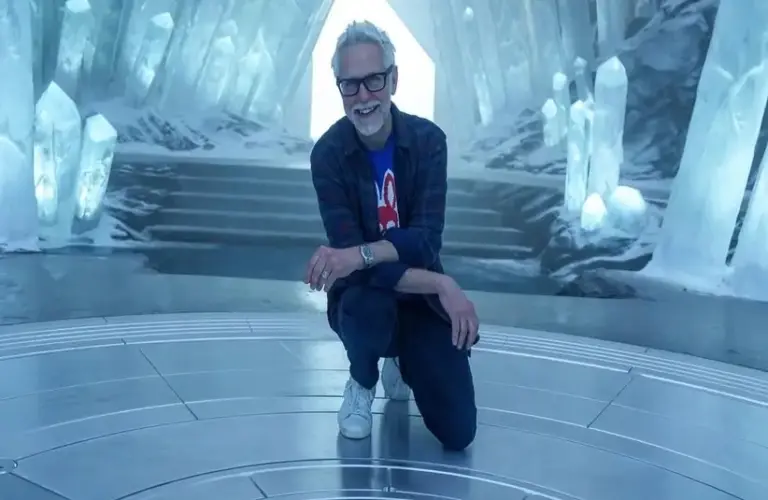 Screenshot of James Gunn on set of a movie. He has big ideas for " Man of Tomorrow "