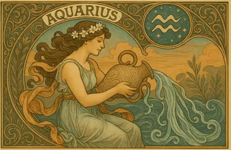 Aquarius zodiac horoscope sign in Art Nouveau style