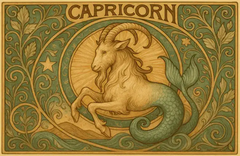 Capricorn zodiac horoscope sign in Art Nouveau style, Capricorn Season
