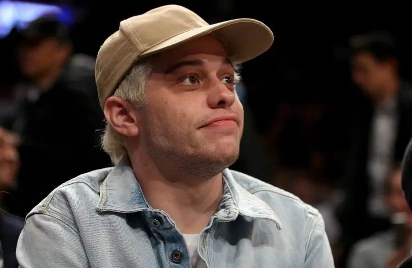 American actor and comedian Pete Davidson sits courtside during the third quarter between the Brooklyn Nets and the New York Knicks at Barclays Center.