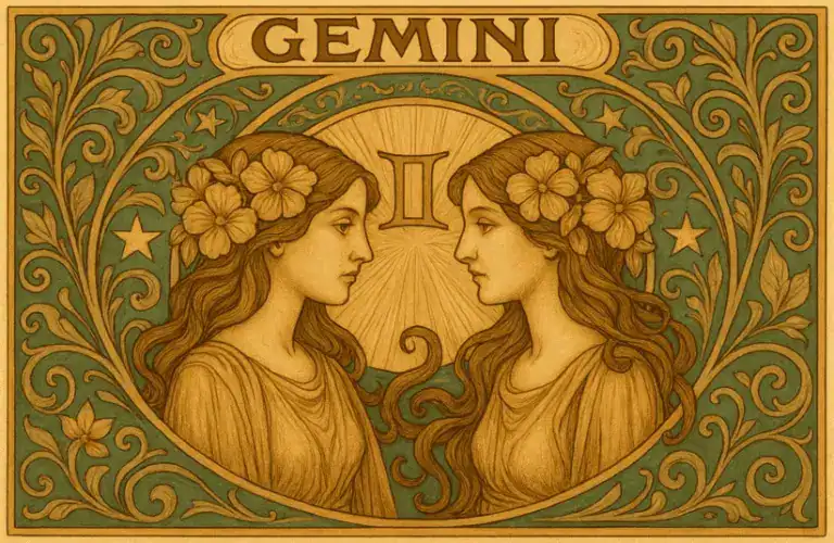 Gemini zodiac horoscope sign in Art Nouveau style