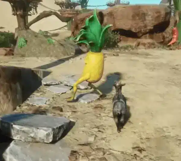 Goat Simulator 3, Pineapple pizza, Deliciously-Disgusting Achievement, pineapple person, pizza parlor, chaos, simulator, kidnapping the ingredients