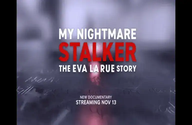 My Nightmare Stalker The Eva LaRue Story Official Trailer title screen on Paramount+