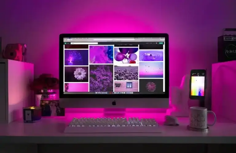 Computer setup with Purple backlight/PC Deals for cyber monday