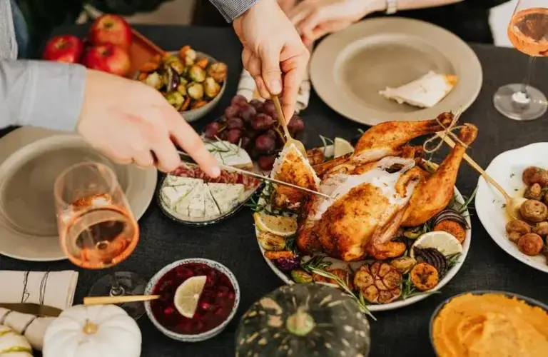 Thanksgiving table spread with some potential Thanksgiving shortcut options