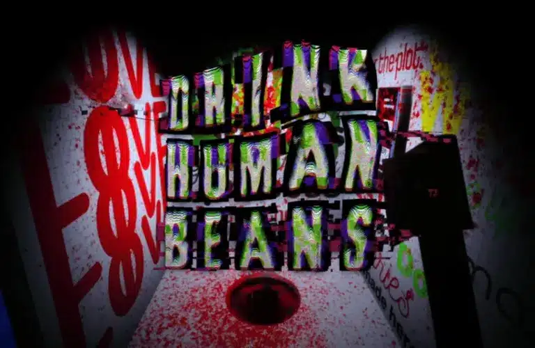 Drink Human Beans, solo dev Last Dissent, dystopian horror survival about a corportation forcing humans through a deadly job hunting trial, coffee machine is the boss AI,