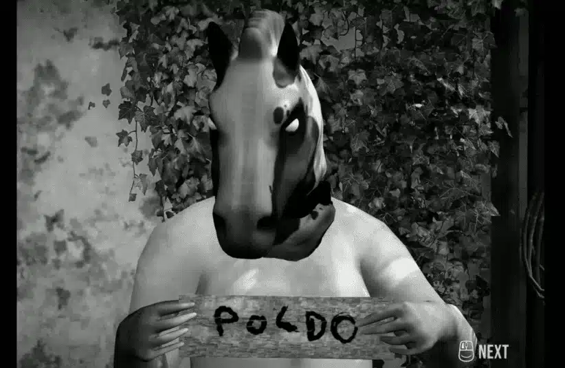 Horses, Santa Ragione, black and white silent film style interactive game, immersive but extremely unsettling imagery, gore, violence, trauma, suicide, content warning from developer, banned game, humans with horse masks, Poldo