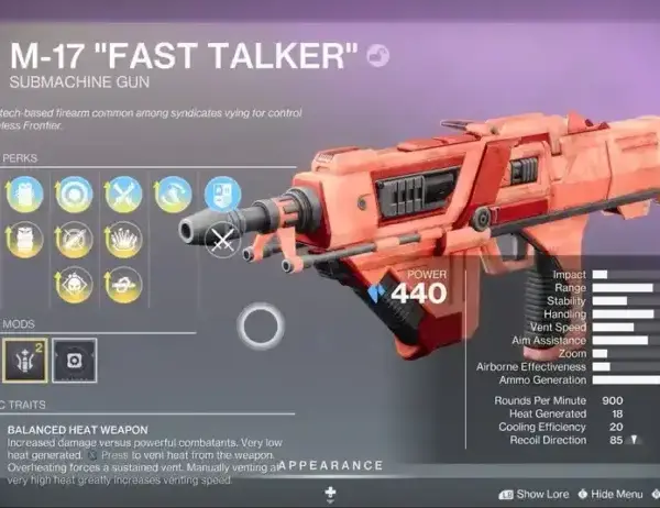 M-17 Fast Talker Destiny 2 God Roll