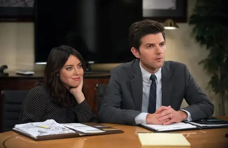 Adam Scott and Aubrey Plaza in Parks and Recreation (2009). Adam Scott had an interesting thing he did when he messed something up on Parks and Rec