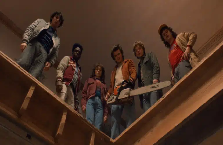 Natalia Dyer, Caleb McLaughlin, Finn Wolfhard, Charlie Heaton, Joe Keery, and Gaten Matarazzo in Chapter Three: The Turnbow Trap (2025)