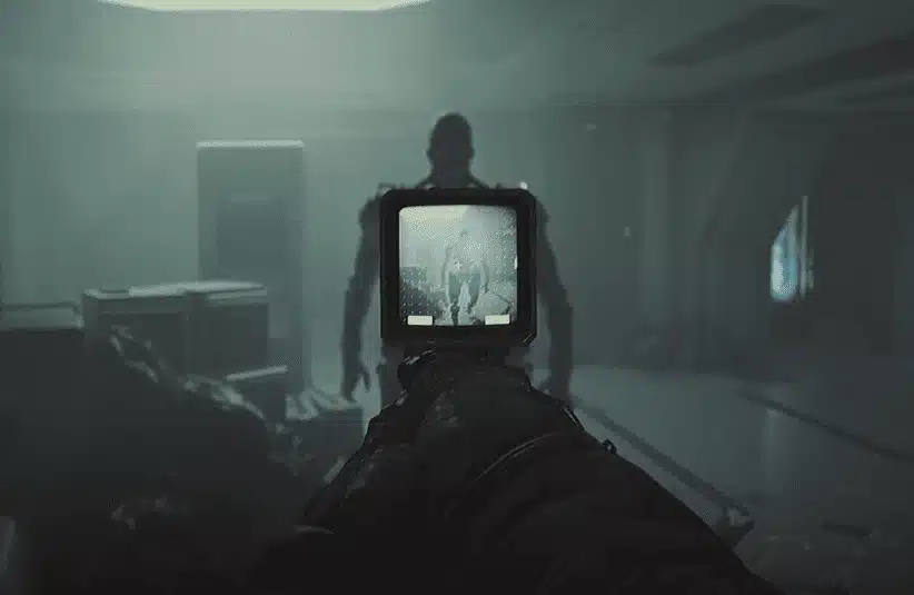 ROUTINE, 80s futuristic survival sci-fi horror, lo-fi analog style immersive gaming, atmospheric and stress inducing, killer robot, Cosmonaut Assistance Tool (CAT), engineer equipment,