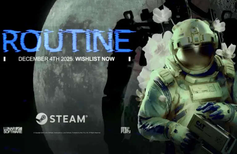 ROUTINE, 80s futuristic survival sci-fi horror, lo-fi analog style immersive gaming, atmospheric and stress inducing, wishlist with release date