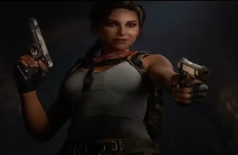 Screenshot of Lara Croft holding her weapons.