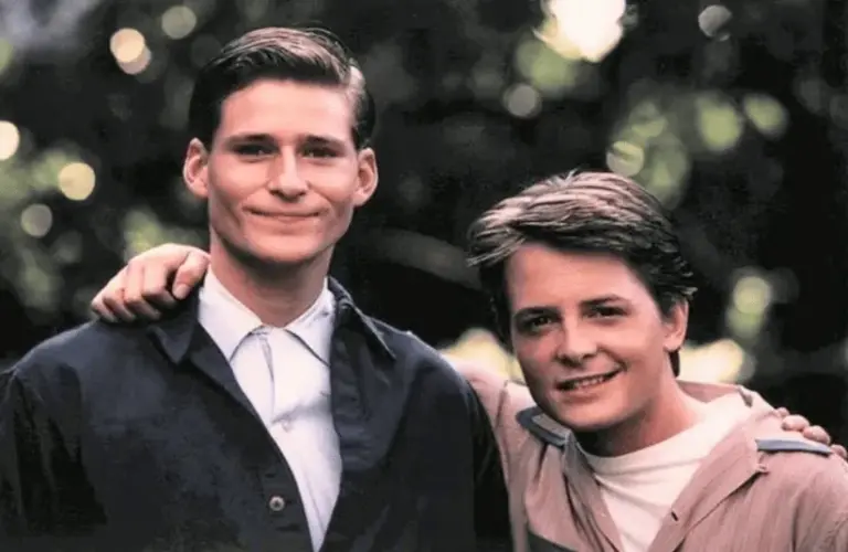 "Back to the Future's" Crispin Glover and Michael J. Fox in 1985.