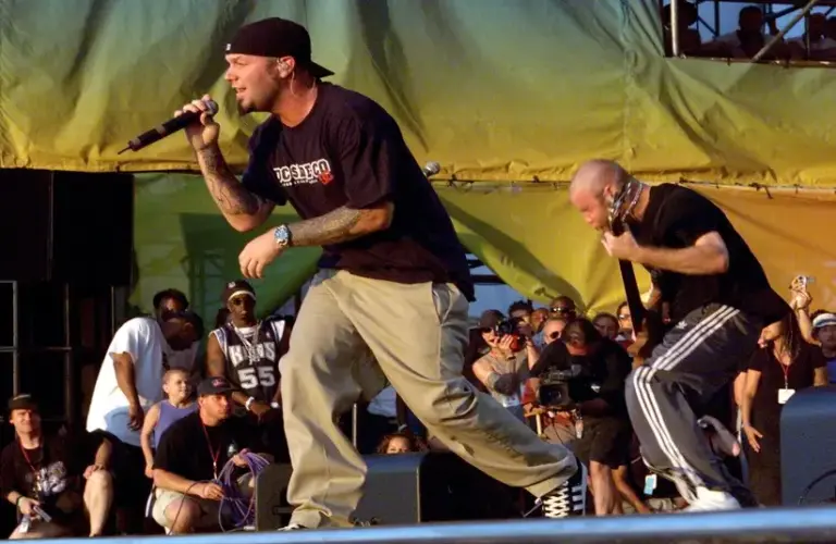 Jul 24, 1999; Rome, New York, USA; Fred Durst of Limp Bizkit performs Saturday at Woodstock '99 at Griffiss Park in Rome, NY. Mandatory Credit: Eileen Blass-USA TODAY NETWORK