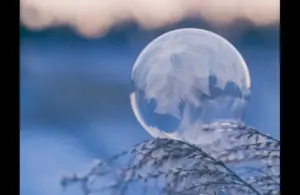 Winter solstice, frozen sphere with winter background