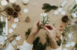 Person Making Christmas Decorations, DIY Christmas centerpiece