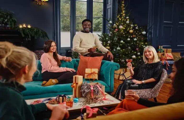 people sharing drinks on Christmas, family, friends, conversation starters