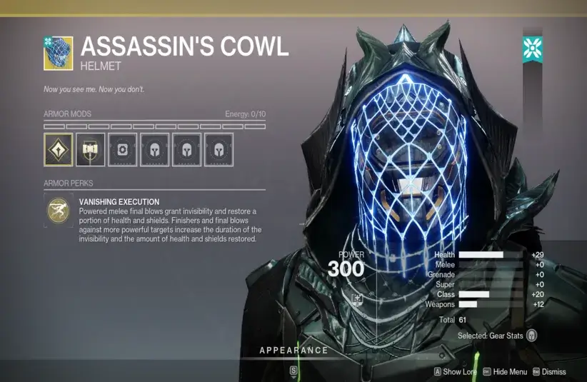 Assassin's Cowl Sold by Xur in Destiny 2