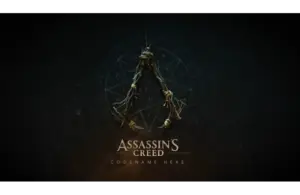 Logo for "Assassin's Creed: Codename Hexe" features a dark, mystical theme with twig-based emblem, circular symbols, and an eerie, mysterious atmosphere.