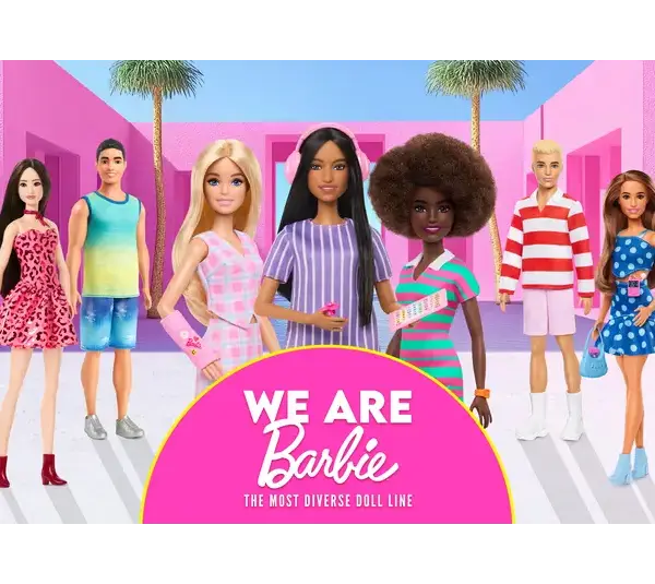 We Are Barbie key art showing the diversity of Barbie including the Autistic Barbie in the front