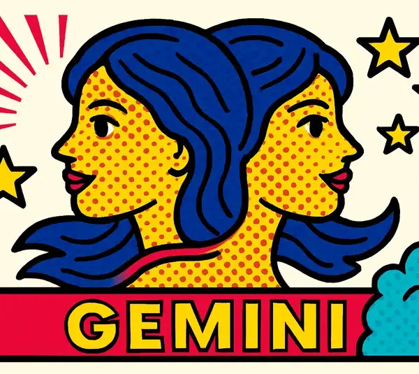 Inspired by the sign of Gemini, a pop art style image of twins.