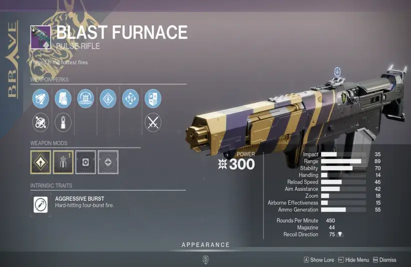 Blast Furnace sold by Xur in Destiny 2