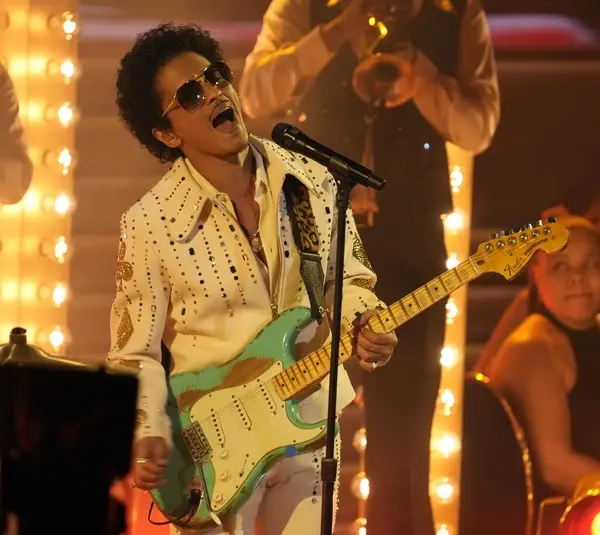 Bruno Mars from Silk Sonic performs 777 during the 64th Annual Grammy Awards at the MGM Grand Garden Arena in Las Vegas. He is now set to go back on the road with "The Romantic Tour" in 2026.